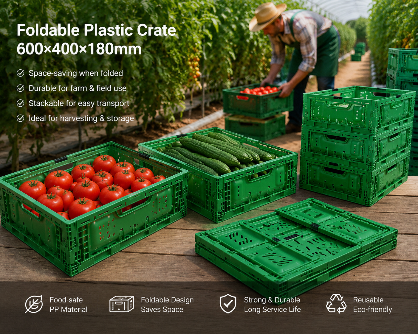 Últimos blogs de la empresa sobre Cómo las cajas de plástico plegables de 600×400 mejoran la eficiencia desde la cosecha agrícola hasta la distribución a la exportación