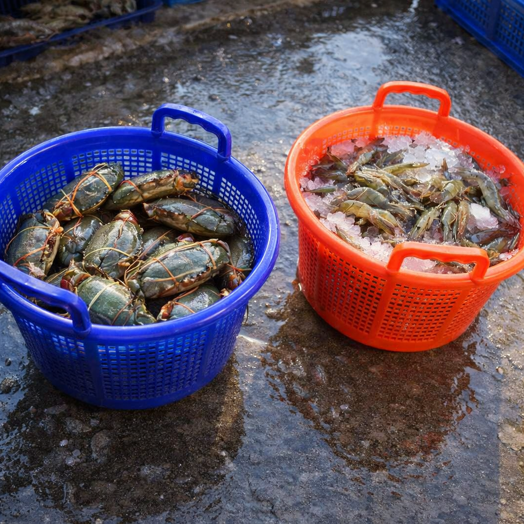 Últimos blogs de la empresa sobre Desde la granja de camarones a la exportación mundial: cómo las cestas de plástico apoyan la cadena completa de suministro de mariscos