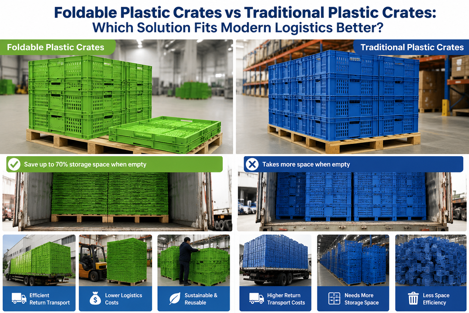 Últimos blogs de la empresa sobre Cajas de plástico plegables vs cajas de plástico tradicionales: ¿Qué solución se adapta mejor a la logística moderna?