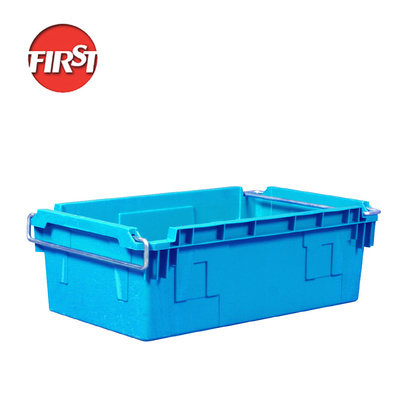 comprar Cajas de plástico duro apilables con mangos de metal 720*425*235mm Tamaño externo personalizado Fabricación en línea