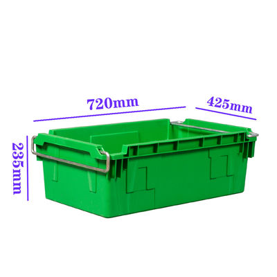 comprar Caja de plástico industrial con brazos de balanceo metálicos 45L Caja de almacenamiento de PP 720×425×235mm fabricante OEM Fabricación en línea
