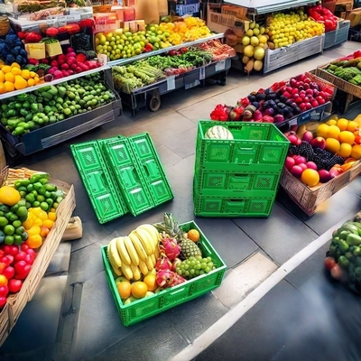 comprar Caja de almacenaje PP apilada Caja plegable de plástico Cesta de verduras grande Fabricación en línea