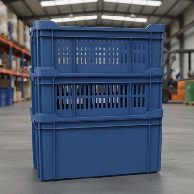 comprar Cajas de plástico personalizadas de 48L con lados ventilados o sólidos y alta resistencia al impacto Durabilidad a prueba de intemperie Diseñadas para el manejo de materiales Fabricación en línea