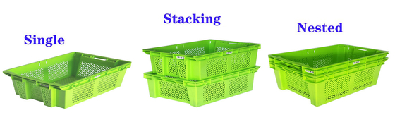 Contenedores de cajas móviles de plástico para frutas y verduras Tamaño interno 590x410x330mm
