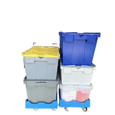 Logotipo Impresión de seda Cajas de plástico apilables de carga pesada para soluciones de almacenamiento reutilizables